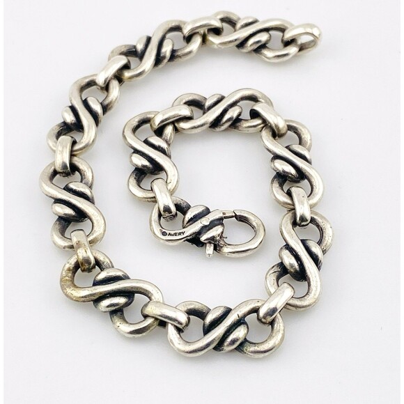 Signed Avery Silver Chain Bracelet Custom Links Hidden Clasp Infinity 7.25" 8MM - Picture 4 of 7